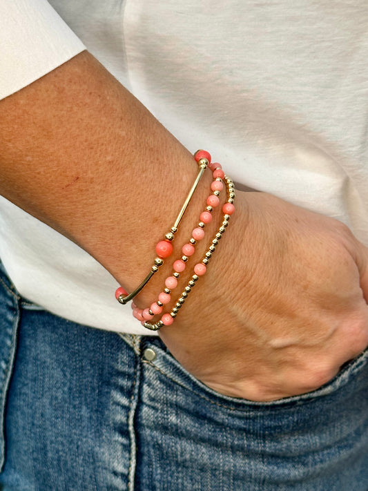 Coral 14k Gold Bracelet Stack