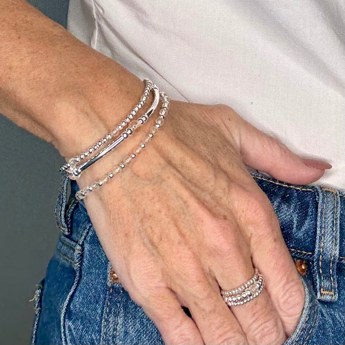 Crystal Quartz 925 Sterling Silver Bracelet Stack