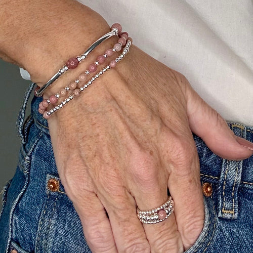 Rhodonite 925 Sterling Silver Bracelet Stack