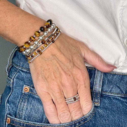 Tiger’s Eye 925 Sterling Silver Bracelet Stack