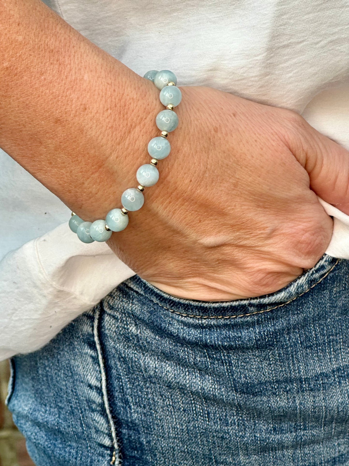 Aquamarine Stack Builder 14k Gold Bracelet