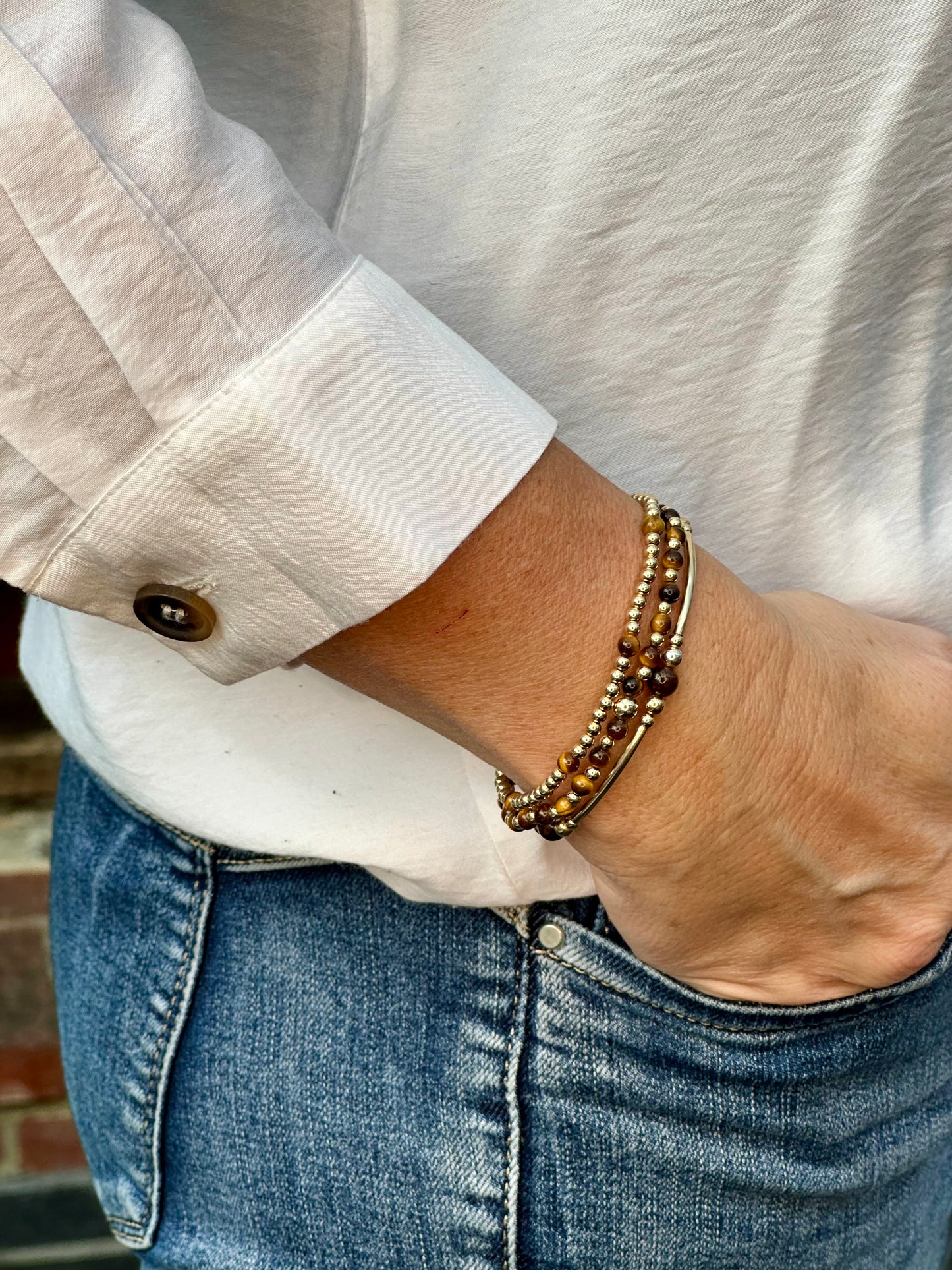 Tiger’s Eye 14k Gold Bracelet Stack