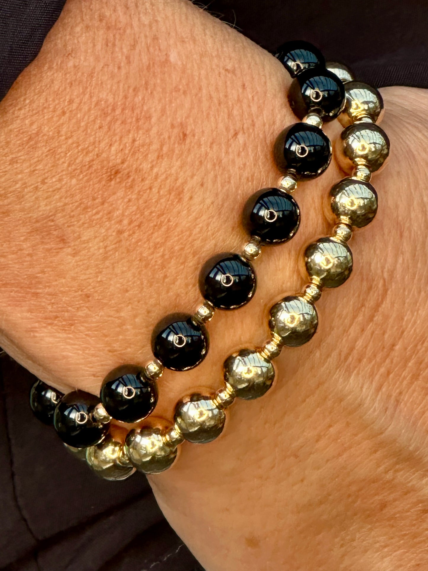 Black Onyx Stack Builder 14k Gold Bracelet