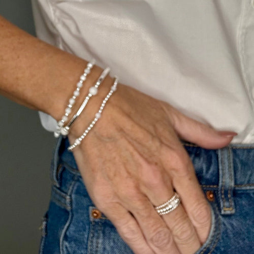 Mother of Pearl 925 Sterling Silver Bracelet Stack