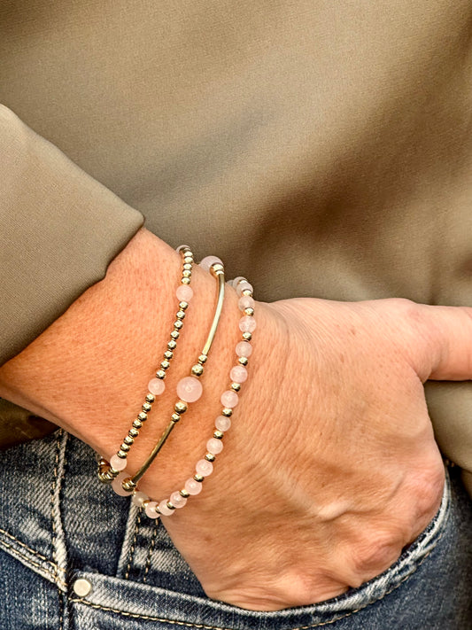 Rose Quartz 14k Gold Bracelet Stack