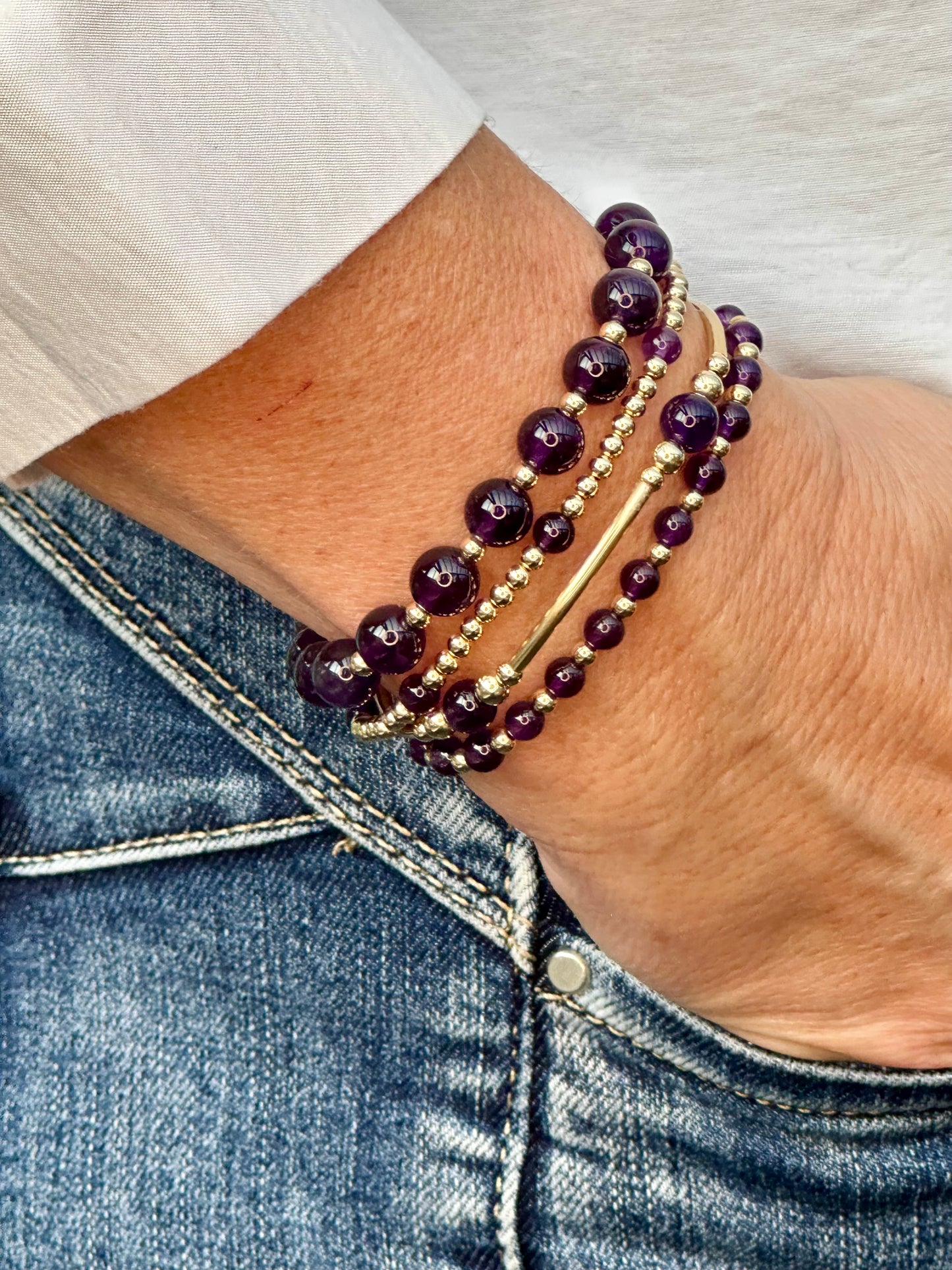 Amethyst Stack Builder 14k Gold Bracelet