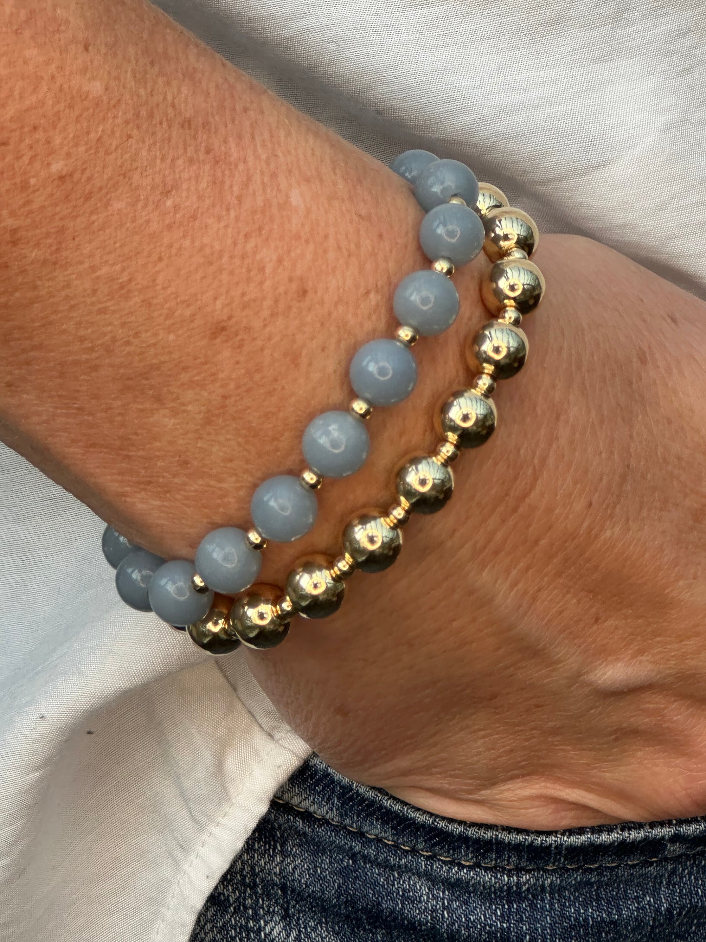 Angelite Stack Builder 14k Gold Bracelet