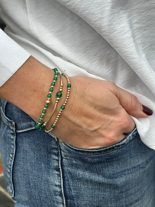 Green Agate 14k Gold Bracelet Stack