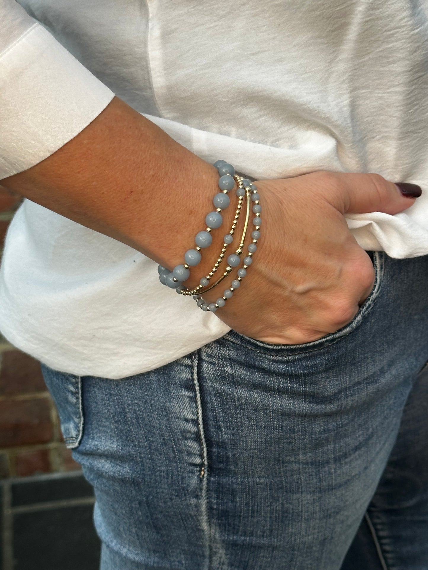 Angelite Stack Builder 14k Gold Bracelet