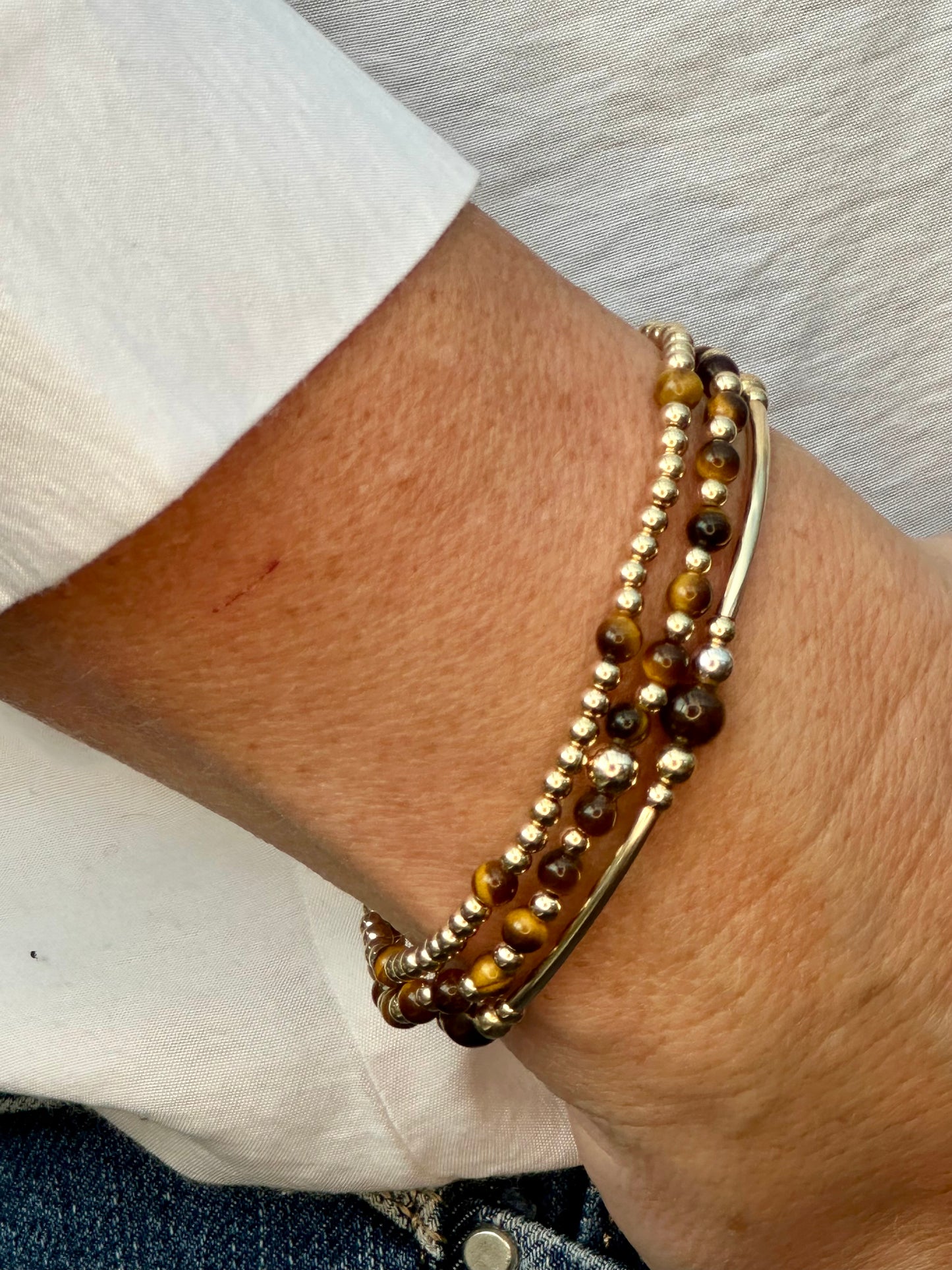 Tiger’s Eye 14k Gold Bracelet Stack