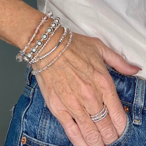 Crystal Quartz 925 Sterling Silver Bracelet Stack