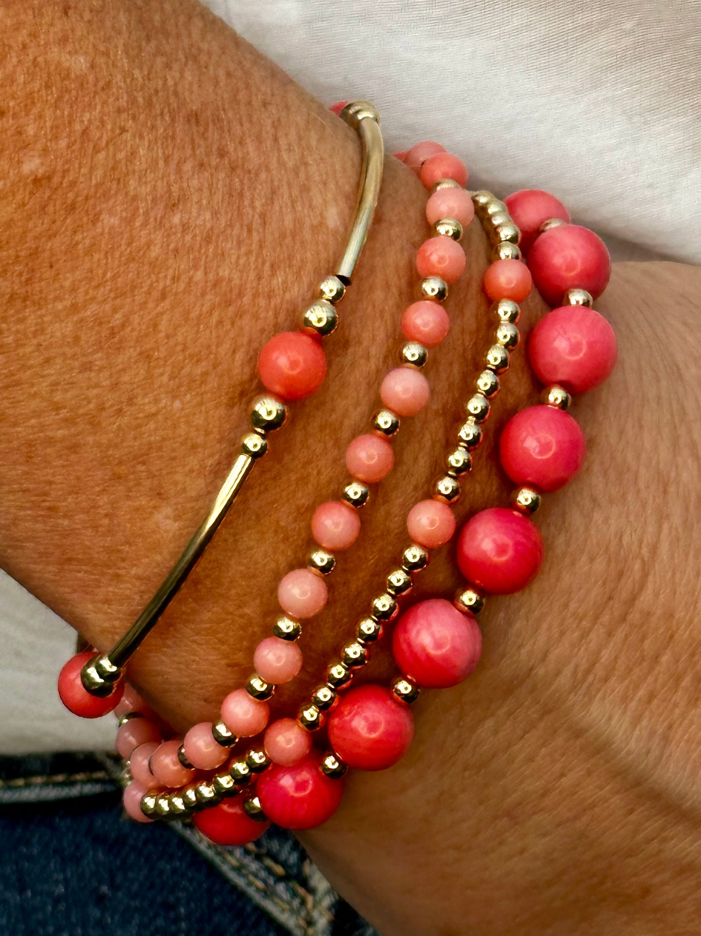 Coral 14k Gold Bracelet Stack