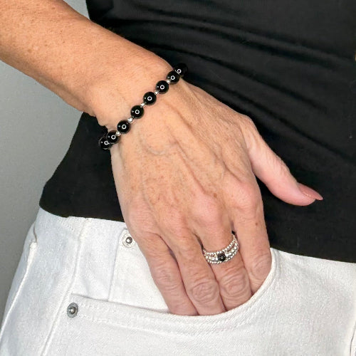 Black Onyx Stack Builder 925 Sterling Silver Bracelet