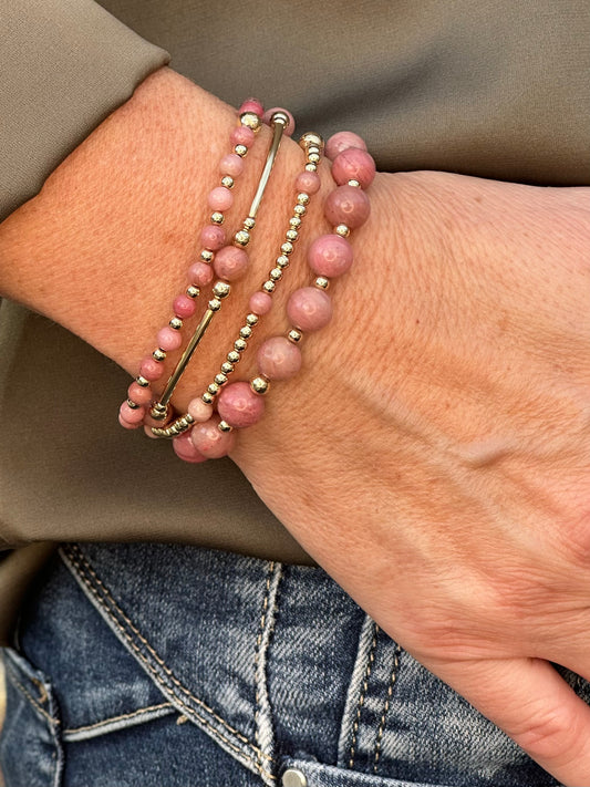 Rhodonite 14k Gold Bracelet Stack