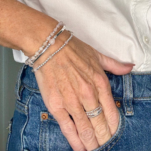 Rose Quartz 925 Sterling Silver Bracelet Stack