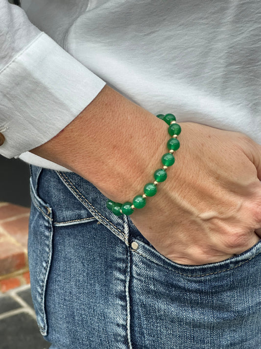 Green Agate Stack Builder 14k Gold Bracelet