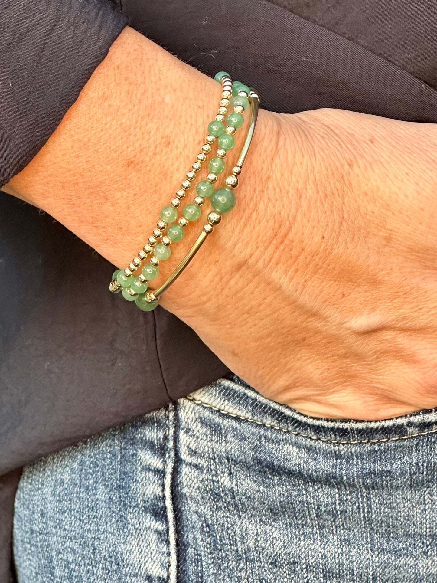 Aventurine 14k Gold Bracelet Stack