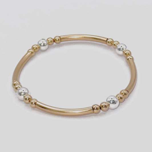 Starlit Bangle – 14k Gold and 925 Sterling Silver Mixed Metal Bracelet