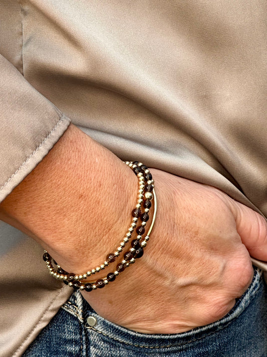 Smokey Quartz 14k Gold Bracelet Stack