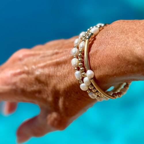 White Freshwater Pearl 14k Bracelet Stack