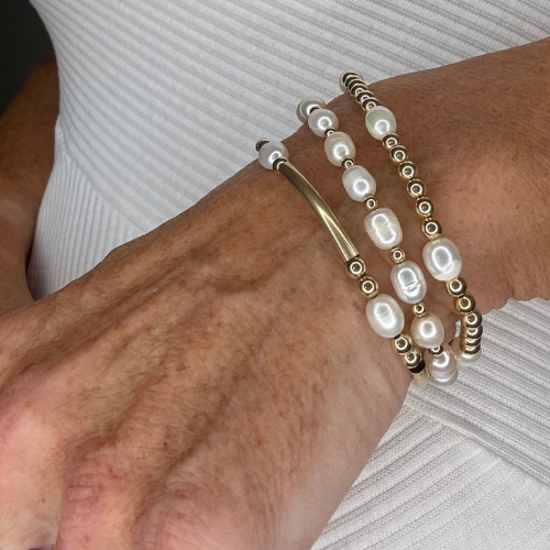 White Freshwater Pearl 14k Bracelet Stack